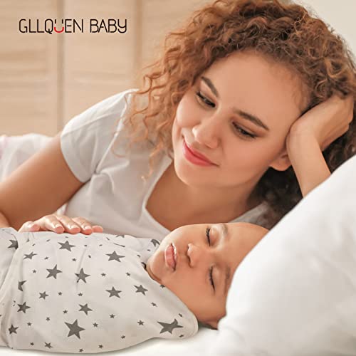 Gllquen Baby Swaddle Blankets For Baby Boy Girl, 3-6 Months, Gray Elephant Star & Stripe, 3 Pack Wrap Set, Newborn Adjustable Swaddles Sleep Sack,(Medium/Large) #TOP3
