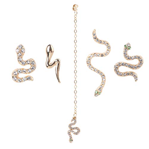 Holibanna 5pcs Alloy Rhinestone Earrings Set Fashion Snake Shaped Ear Studs Unique Front Back Stud Earrings Personality Punk Earrings Jewelry for Woman Teen Girls (Silver)