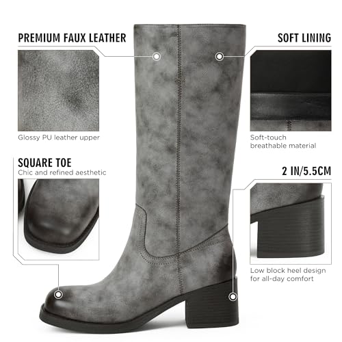 Image of Adolilove Mid Calf Boots for Women Chunky Block Low Heel Square Toe Comfortable Casual Trendy Stylish Boots