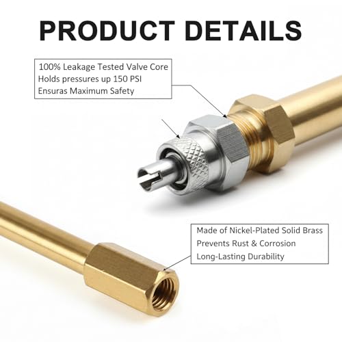 Image of 5 Pack Heavy Duty Metal Dually Valve Stem Extenders for RV & Truck Tires | Solid brass leak-proof valve extenders with hex nut for fast, effortless inflation on RV, dually truck & trailer tires