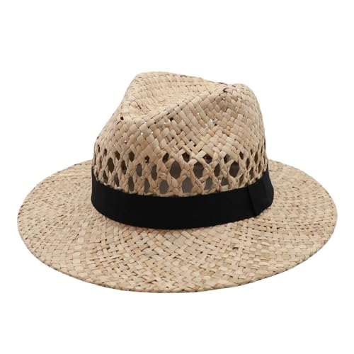 MivBuks Fedora Chapeau de paille pour homme et femme - Chapeau d'été - Chapeau de safari - Protection solaire - Chapeau de plage, Naturel 01, M