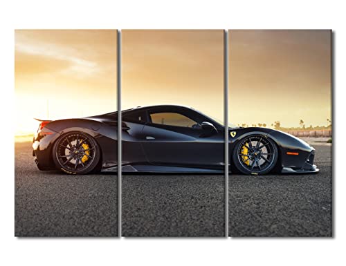 Tumovo Supercar Wall Art For Men Boys Bedroom Speedy Car Canvas Art Wall Decor Black Sports Car Modern Wall Art Pictures For Living Room Artwork Paintings Giclee Framed Ready To Hang, 60" Wx40 H #TOP1
