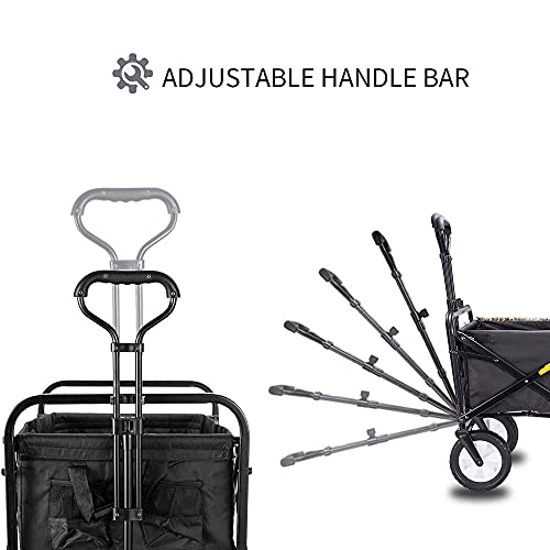 WHITSUNDAY Collapsible Folding Garden Outdoor Park Utility Wagon Picnic Camping Cart 8" Wheels with Rear Storage (Standard Size with Rear Storage, Black) - Thumbnail 5