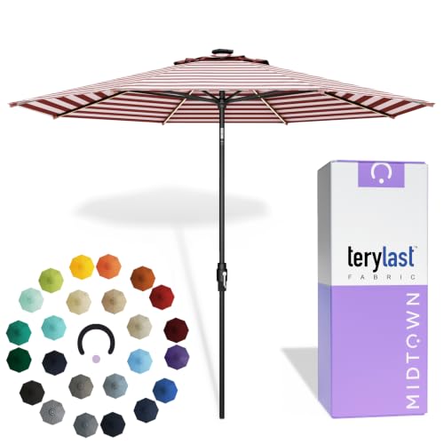 Image of Midtown Umbrellas LED Swilt - 8 Ft Solar LED Patio Umbrella, Apple Stripes