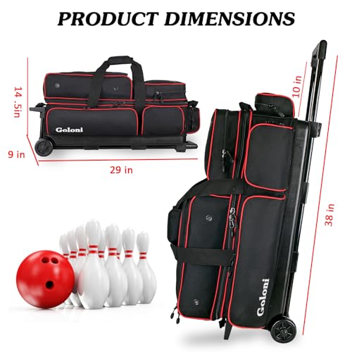 image for Goloni 3 Ball Bowling Bags with Wheels,Rolling Bowling Ball Bag for 3 
