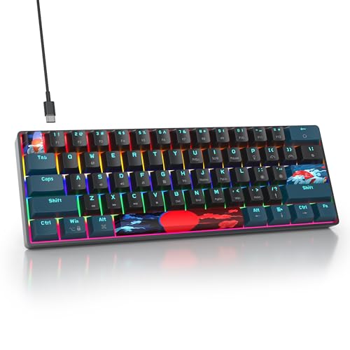 Image of 60 Percent Gaming Keyboard 61 Keys Portable Mechanical Keyboard Rainbow Backlit Ultra Compact Wired Keyboard Red Switch for PC Laptop Gamer(61 Monster-B)