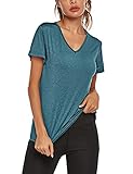 Parabler Damen atmungsaktive Funktionelle Sport Training Fitness T-Shirt Kurzarm V-Ausschnitt Laufhemd Yoga Top Loose Fit Laufshirt für Frauen