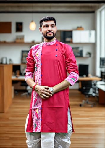 Image of Pure Cotton Full Sleeves Kurta with dupion silk Dhoti pant set (701)