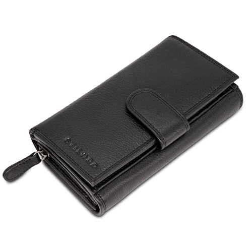 STILORD Elisa Geldbörse Damen schwarz Leder Groß viele Fächer mit Reißverschluss Portemonnaie Damen RFID-Schutz Frauen Geldbeutel extra Münzfach im Hochformat Echt-Leder