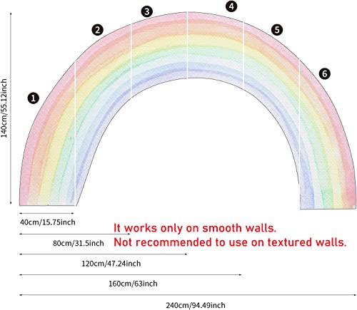 Funlife Fabric Peel And Stick Large Rainbow Wall Mural Stickers, Precut Pastel Watercolor Rainbow Wall Sticker Decals For Kids Bedroom Living Room Playroom, 94.49" X 55.12" #TOP1