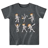 Sineeko Halloween Shirts for Toddler Boys Girls 100% Cotton Short Sleeve Crew Neck T Shirt Cap Dancing Skeletons Dance Challenge Tees Tops Dark Grey 3T