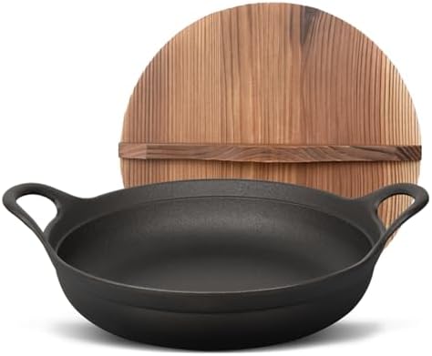 Uncoated Non-Stick Wok with Wooden Lid, Chinese Wok and Stir Fry Pans for All Electric & Gas Induction Cookers,25cm ()