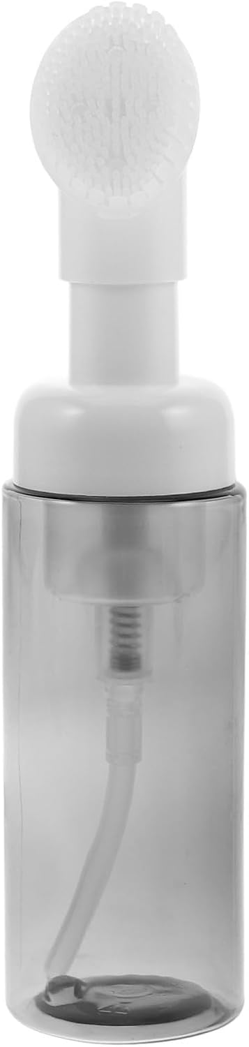 Abaodam Foaming Pump Bottle Portable Travel Container 60ml for Face Wash and Shower Gel, Lightweight Pet Refillable Dispenser with Silicone Brush Sponge for Liquid Soap