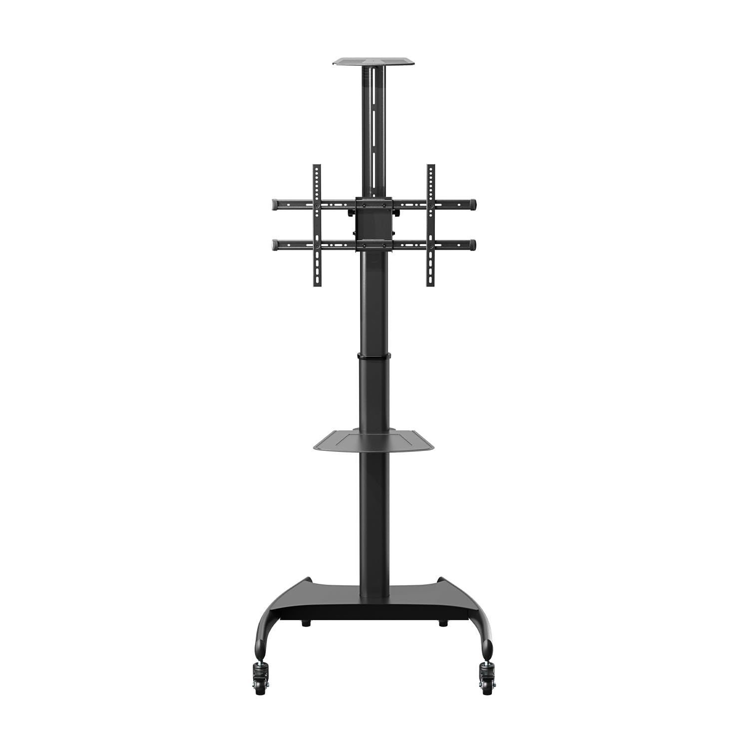 AISENS - FT70TE-169 - Soporte de Suelo Eco con Ruedas y Manivela, Bandeja para DVD y Soporte de Cámara para Monitor/TV 50Kg de 37-70, Negro