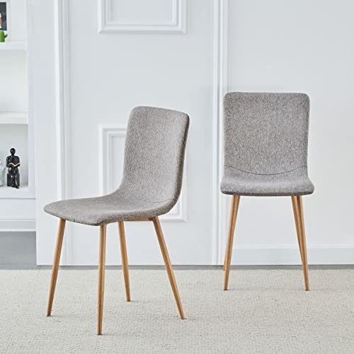 Furniturer Scandinavian Set Of 2,Side Fabric Cushion Seat Accent Sturdy Oak Metal Legs For Kitchen Living Waiting Room Dining Chair, 15" D X 16.5" W X 33.7" H, Grey #TOP24