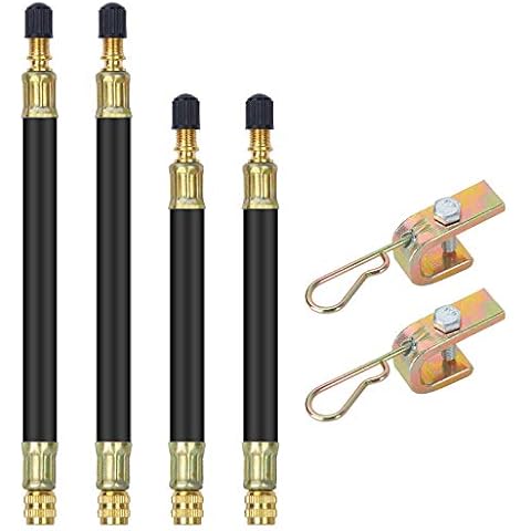 Bolatus 4Pcs Tire Valve Extension, 140mm + 200mm Flexible Rubber Tire Valve Extension with 2 Clamps Tire/Tyre Valve Extenders Adapter for Truck Bus RV Car Wheel Tire Transit Adapter Cover