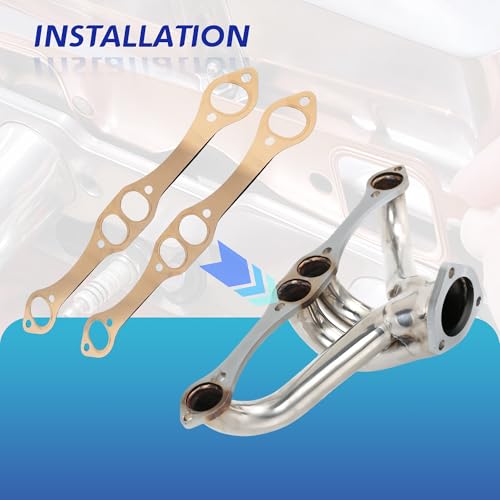 Image of 2PCS for sbc Header gaskets Compatible with Chevy SB 327 305 350 383 Header Collector Gasket,SB Block Hugger Headers Gaskets