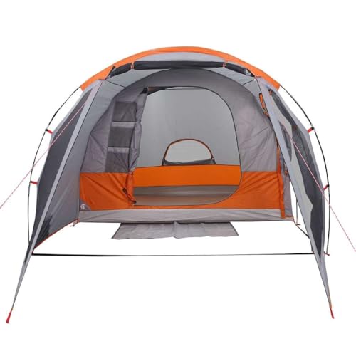 vidaXL 4 Person Tunnel Camping Tent Grey Waterproof Easy Setup Lightweight E Port Fibreglass Poles - Image 7
