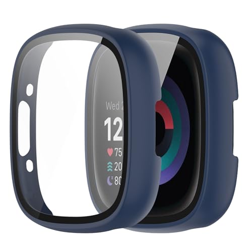 YAODLE For Fitbit Sense 2/Versa 4 �J�o�[ Fitbit Sense 2/Versa 4 �P�[�X PC�f�� �J�o�[ �K���X�t�B������̌^ �S�ʕی� ��d�\�� �h�o ���{���Ɏq�� �L�Y�h�~ �y�ʁi�u���[�j