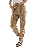 EVALESS Corduroy Pants for Women Plus Size Drawstring Elastic High Waist Straight Leg Pants Fall Winter 2025 Loose Comfy Trousers with Pockets Khaki X-Large