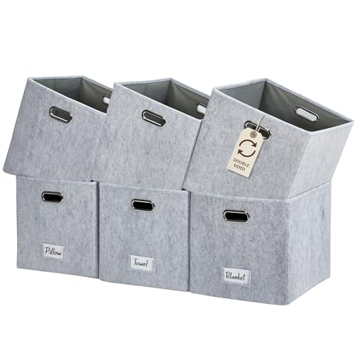 Image of DECOMOMO Felt Storage Bins, 13 inch Cube Storage Bins with Labels for Organization (Cube 13" / 6pcs, Light Grey)
