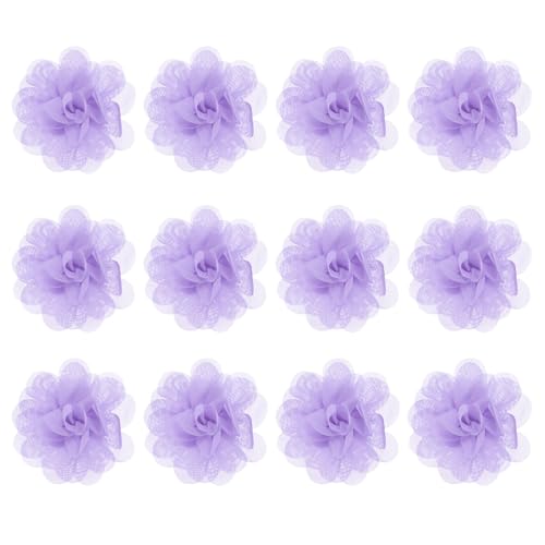 M METERXITY 12-Pack Chiffon Flowers 1.97'' x 1.97'' Mesh Fabric, Lilac