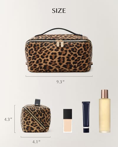 Image of EACHY Travel Makeup Bag, Large Capacity Cosmetic Bag for Women, Waterproof PU Leather, Flat Open Portable Toiletry Bag for Skincare, Brushes & Travel Essentials