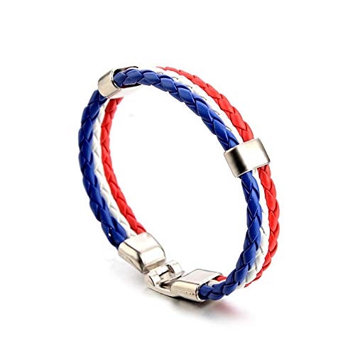 JCOOL2018 World Cup Bracelet, Country Flag Braided Rope Surfer Leather Bracelet Wristband-France