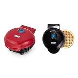 Dash DMS001RD Mini Maker Electric Round Griddle + Included Recipe Book, Red & DMW001BK Machine for Individual, Paninis, Hash Browns, & other Mini waffle maker, 4 inch, Black