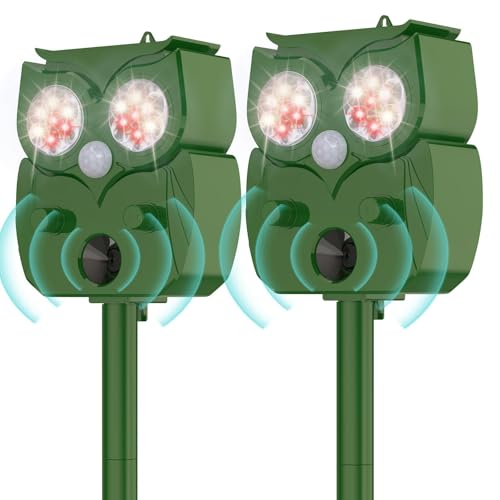 Solar Ultrasonic Animal Repellent Outdoor 2PCS, Cat Squirrel Deer Repellent Devices with Waterproof Animal Deterrent for Garden Yard Farm