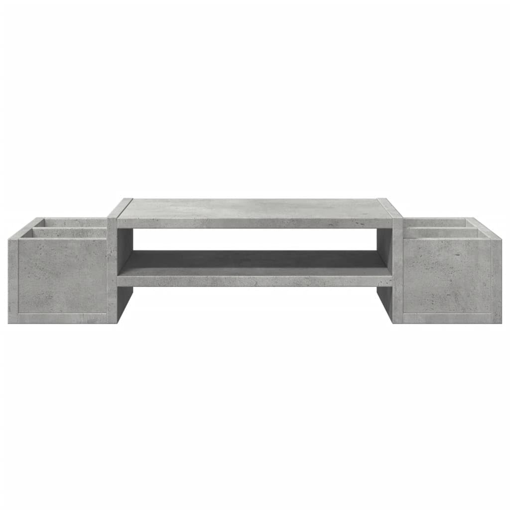 Monitorständer mit Stauraum Betongrau Holzwerkstoff 70x27x15 cm freistehend mit 4 Fächern für Büro Arbeitsplatz Homeoffice Ergonomie Ablage Organizer