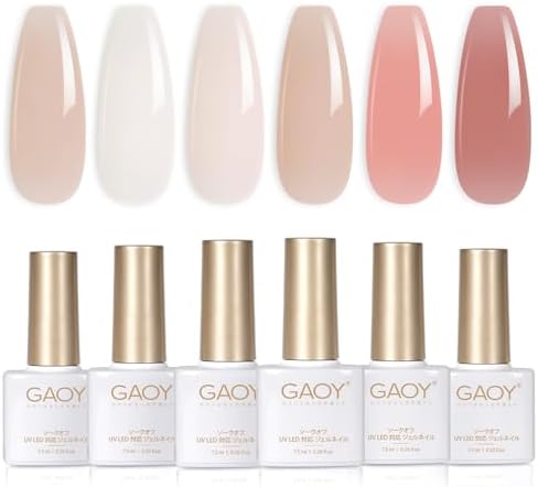 GAOY Gel Nails, Color Gel, Set of 6 Colors, Milky White, Pink, Nude, Gel Polish Set, Salon Nails, Self Nail Art