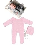 CUTEBBPHOTO Newborn Baby Photography Romper Outfits Boy Girl Infant Photo Crochet Bodysuits Knitted Outfit (Pink2)