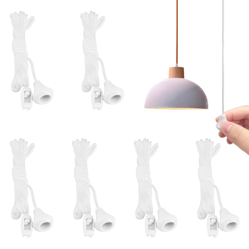 TRKETK 6 Pcs Replacement Cord Pull for Ceiling Switch, Nylon Pull Cord Light Switch Spare Cord Pull for Ceiling Switch 1.5m Light Pull Cord String with Connector Bathroom Ceiling Light Pull Cords