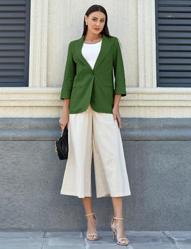 IDEALSANXUN Linen Blazer Women 3/4 Sleeve Lightweight Spring Summer Blazer Jackets3