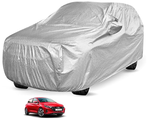Image of Auto Hub Waterproof Car Cover Compatible with Hyundai i20 (Model : 2020-Till Date) with Mirror Pocket, Soft Cotton Lining, Waterproof i20 Car Cover- Metallic Silver