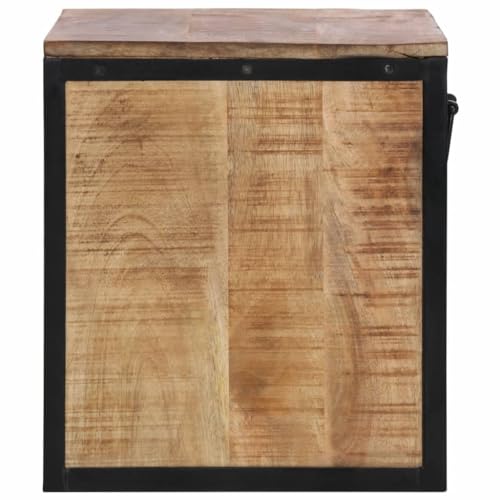 Table de chevet en bois de manguier massif authentique et métal noir