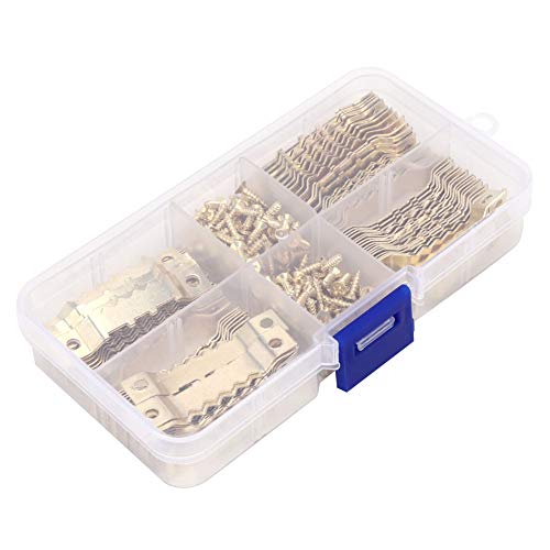 Image of 100 Zigzag Hooks, 200 Screws Heavy Duty Photo Frame Hangers Hooks Sawtooth Hanging Hardware Tools, Suitable for Photos, Posters, Canvas