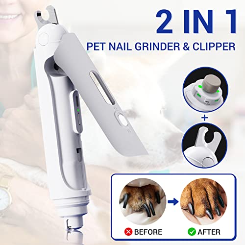 2 In 1 Dog Nail Grinder And Clipper, Electric Dog/Cat Nail Trimmer With 2 Safety Guard And Led Lights, Usb Rechargeable Dog Toenail Grinder With 3 Ports For Small Medium Large Dogs Cats (Grey) #TOP1