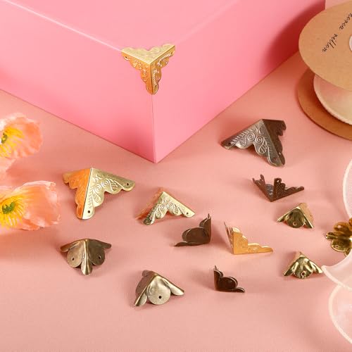 Image of uxcell 12 Pcs Box Edge Guard, 35mm Decorative Box Corner Cover, Corner Protector, Vintage Stair Dust Corners with Screws, Yellow