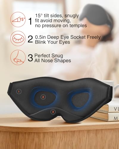 MABAO Sleep Mask for Side Sleeper, Eye Mask for Sleeping Women Men, 3D Contoured Cup No Eye Pressure 100% Light Blocking Sleeping Mask with Adjustable Strap Night Blindfold Flight, Travel, Nap - Image 4