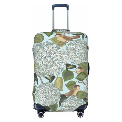 Hydrangea and Small Bird Print Luggage Cover Washable Elasticated Suitcase Covers TSA Approved Stylish Dust and Scratch Resistant Case Protector for Kids and Adults