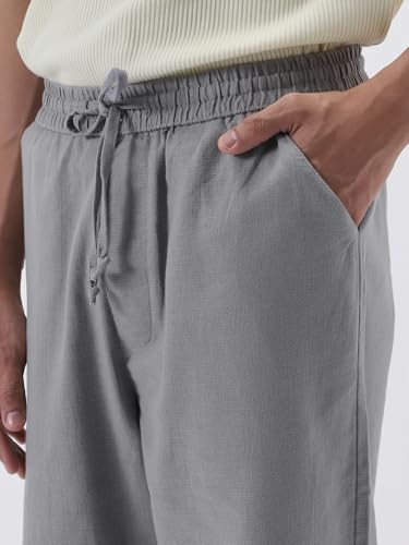 Image of Urbano Fashion Men's Loose Fit Solid Linen Blend Trousers Non-Stretchable