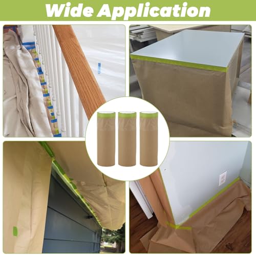 Image of 6 Rolls 12 inch x 50 ft Pre-Taped Masking Paper, Tape and Drape Painters Paper, Paint Masking Paper for Painting Cars and Auto Body, Floor Protection, Wall Covering
