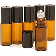 esowemsn 12Pcs 5ml Amber Empty Glass Roll-on Bottles with Stainless Steel Roller Balls and Black Cap for Essential Oil Perfumes Lip Balms