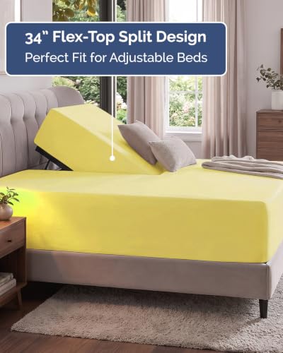 Image of Extra Deep Flex Top Split Head King Fitted Sheet - Hotel Luxury Single Fitted Sheet Only - Easily Fits 18 inch to 24 inch Mattress - Ultra Soft, Wrinkle Free w /Extra Deep Pockets - Yellow