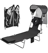 Minndudu Backpack Beach Tanning Chair with UPF 50+ Canopy Sun Shade Face Hole, Folding Lounge Cha...