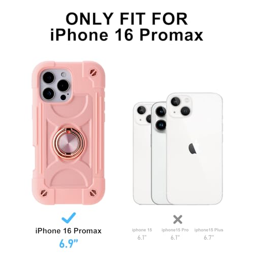 Image of MARKILL Compatible with iPhone with Built-in 360Rotating Ring Stand, Military Grade Drop Protection Full Body Rugged Heavy Duty Case Durable Cover (Pink, iPhone 16 Pro Max 6.9 inch)