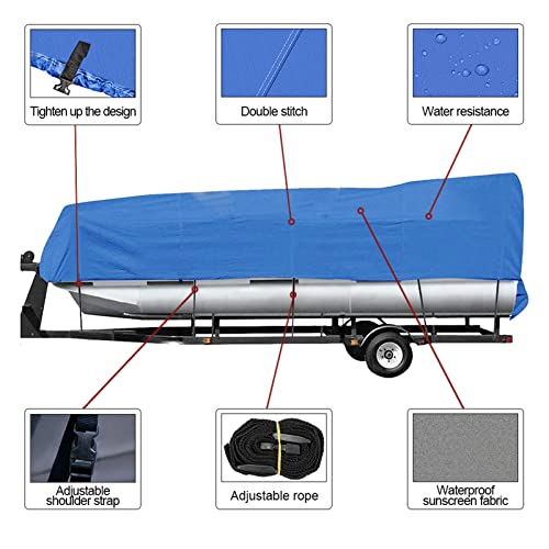 17-20Ft Trailerable 600D Pontoon Boat Covers, Heavy Duty Waterproof Uv Resistant Marine Grade Oxford Fabric Fits V-Hull,Tri-Hull,Trailer,Pro-Style,Fishing Ski,Runabout,Bass Boat With Strap Blue #TOP3