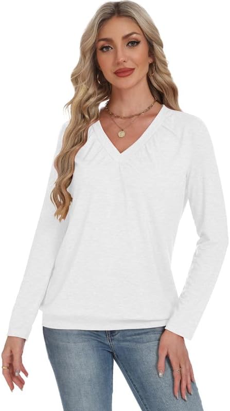 2 Pack Women Tops Long Sleeve Shirts V Neck Loose Fit Soft Casual Solid Color T-Shirts Fall Clothing - Image 6